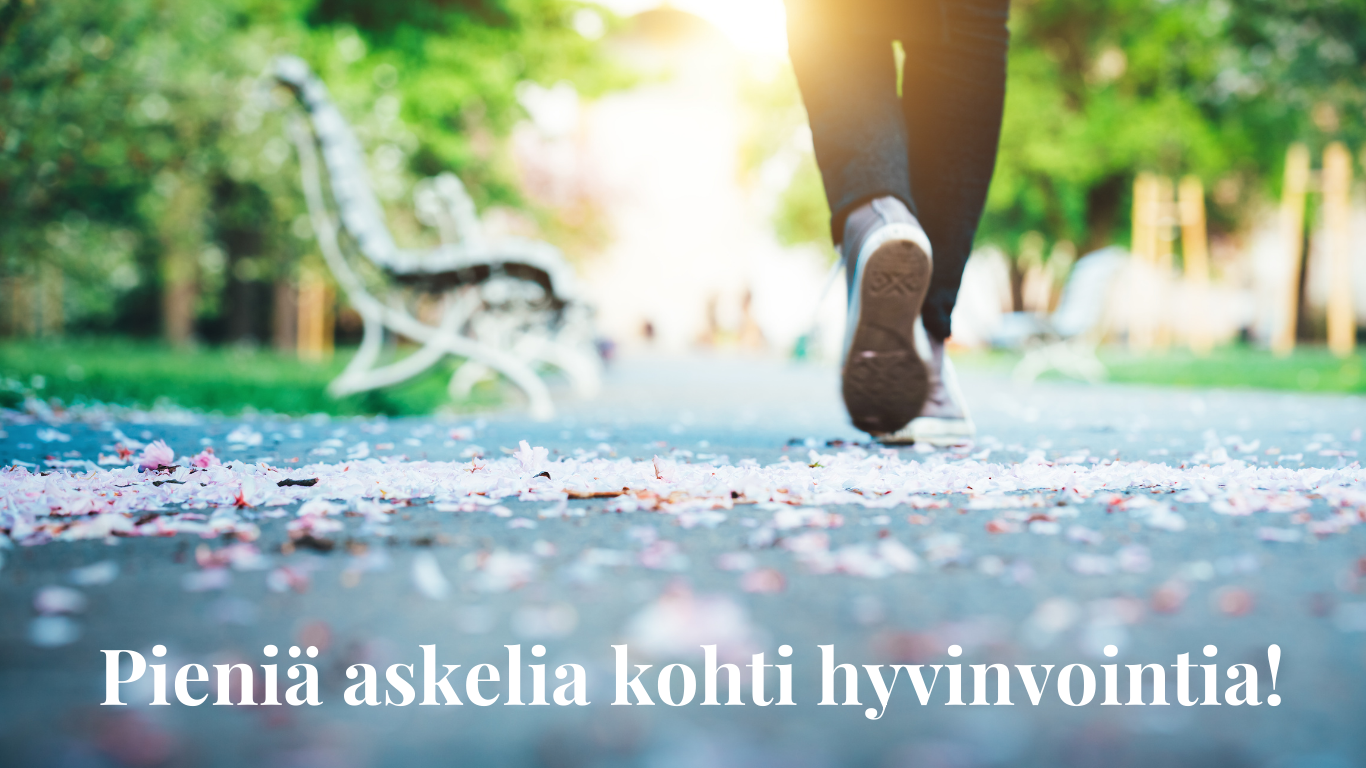 Jalat kuvattuna polulla, taustalla puiston penkki.